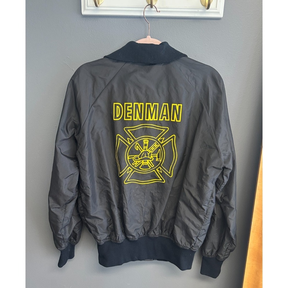 Vintage 70s Denman Firefighter Department Nylon‎ Jacket USA Men Medium Embr Dave